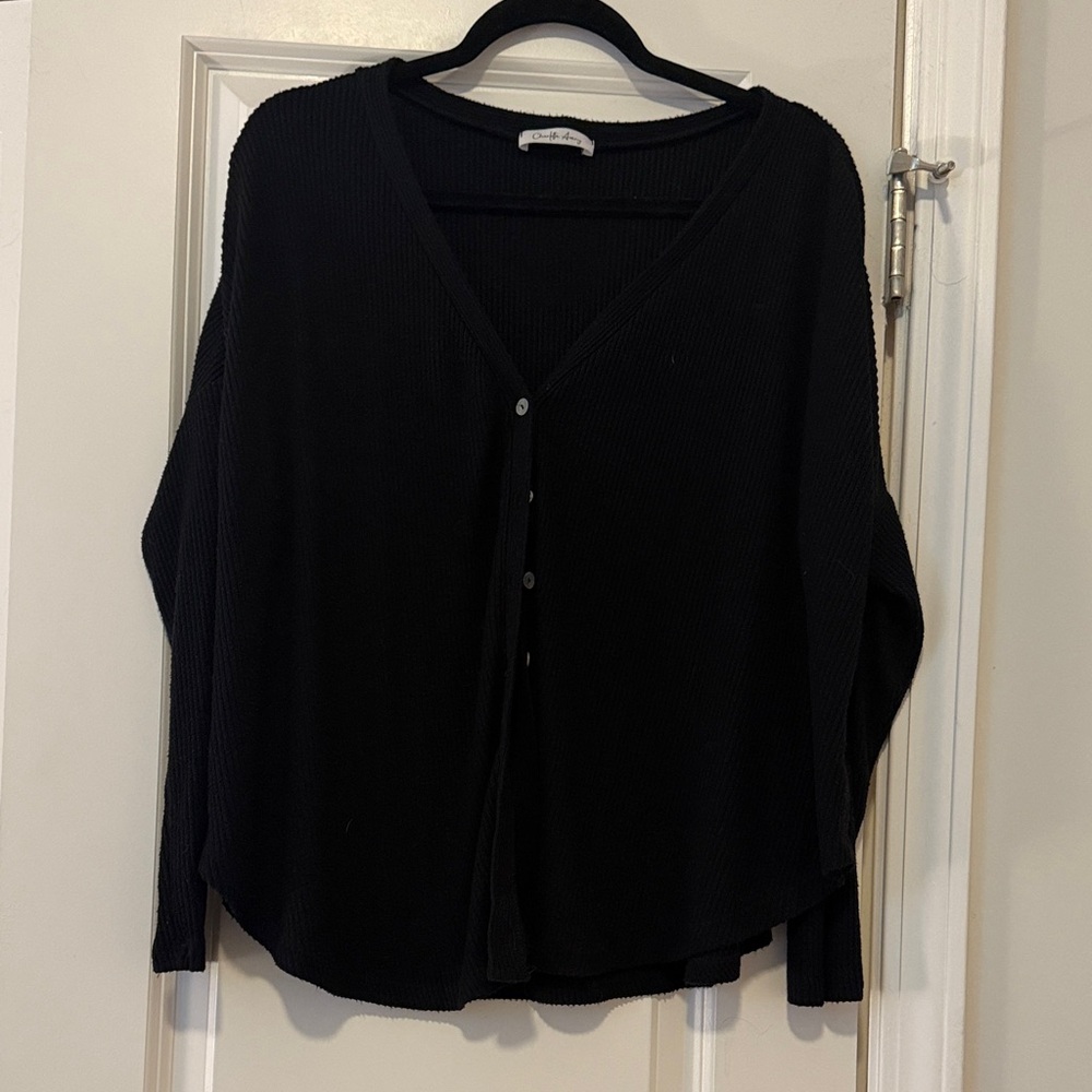 Women's Black V-Neck Button Cardigan Sweater
